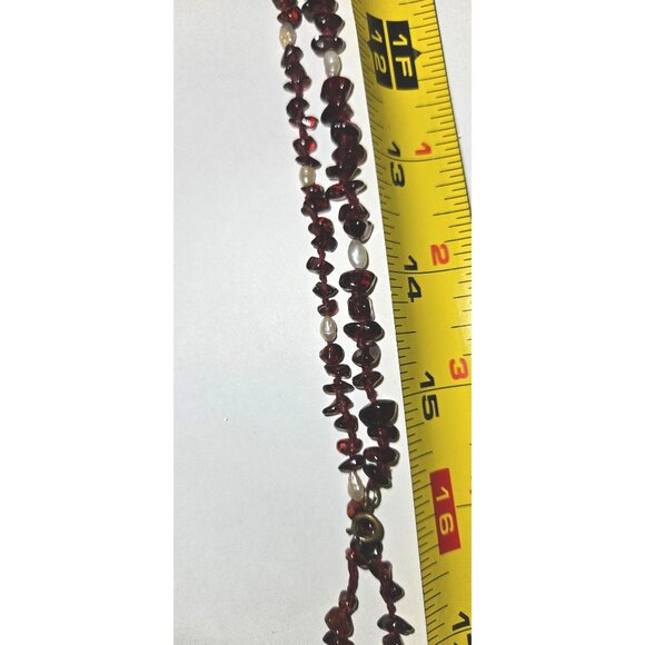 Vintage Necklace Garnet & Pearl Chip Bead With Metal Clasp 18 Inches Handmade Je - Picture 5 of 6